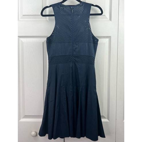 Rebecca Taylor  DRESS NAVY FIT & FLARE LAZER CUTOUT LINED SZ 4 EUC CLEAN CRISP