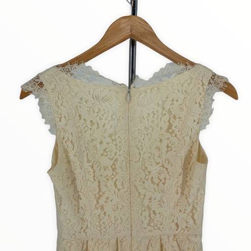 Shoshanna  Cream Eyelash Lace A-Line Sleeveless V Neck Dress with Pockets size 2