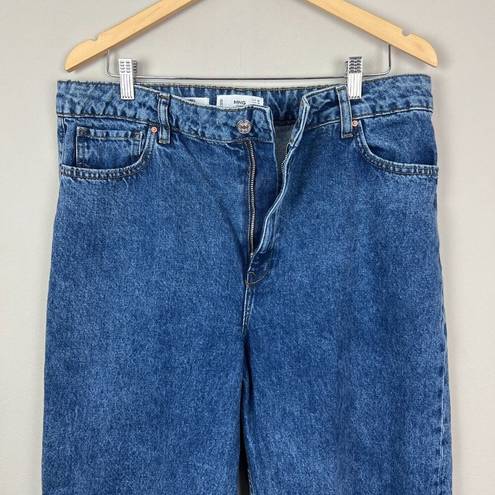 Mango MNG Denim Jeans Womens 14 Blue High Rise Wide Leg Baggy Frayed Hem Cotton Denim