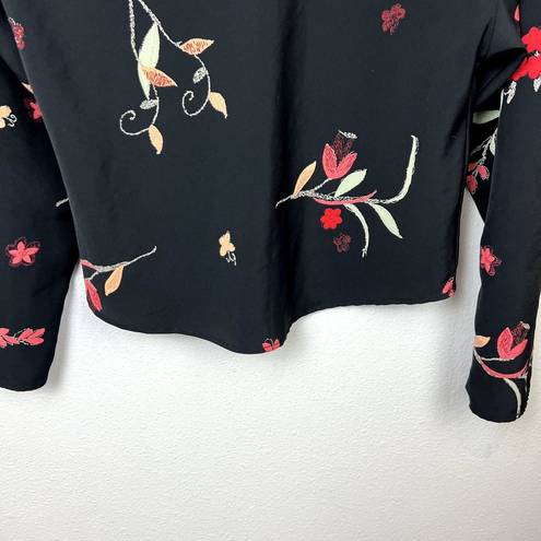 Natori Vintage Josie  Y2K Floral Cropped Top Size M Asian Floral Long Sleeve