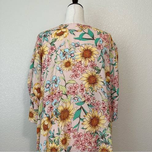 Maurice's  Floral Cinched Sleeves Open Front Kimono