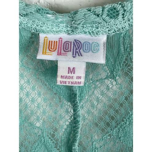 LuLaRoe  Womens Boho Kimono Size Medium Green Floral Lace Sheer Western Frilly