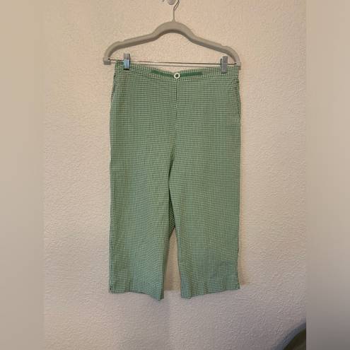 Alfred Dunner Petite Alfred Dunner Women Capri Pants 12 Green White Check Elastic Waist Cotton Blend