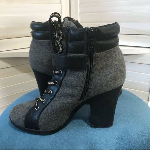 Juicy Couture  gray wool & black vegan leather block heel ankle boots sz 8.5