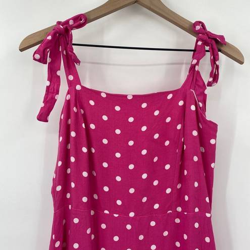 Draper James  Polka Dot Midi Dress Adjustable Tie Bows Straps Pink White Medium