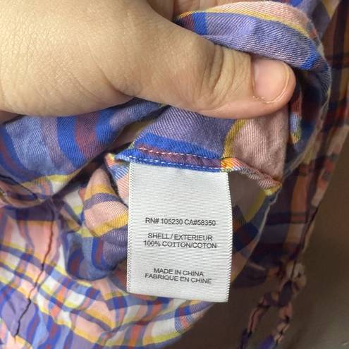 Joie  Women's Pink, Blue and Orange Plaid Button Up Shirt Size Small