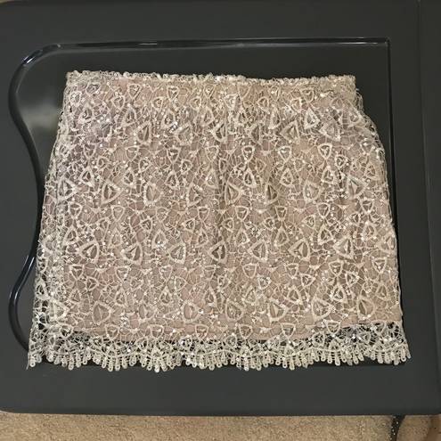 English Rose  pink silver sparkle lace mini skirt