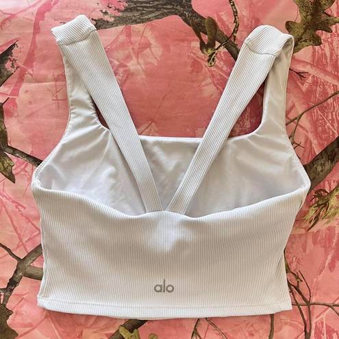 Alo Yoga white sports bra ribbed cross back