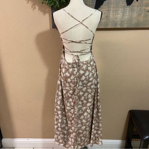 Lulus NWOT  Picturesque Moments Brown Floral Print Strappy Maxi Dress