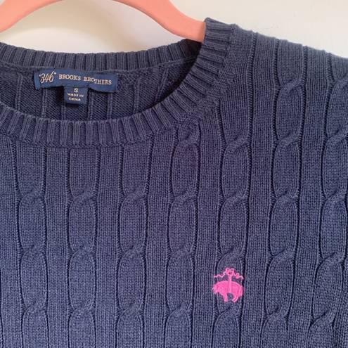 Brooks Brothers  346 Navy Blue Cable Knit Crew Neck Sweater Small