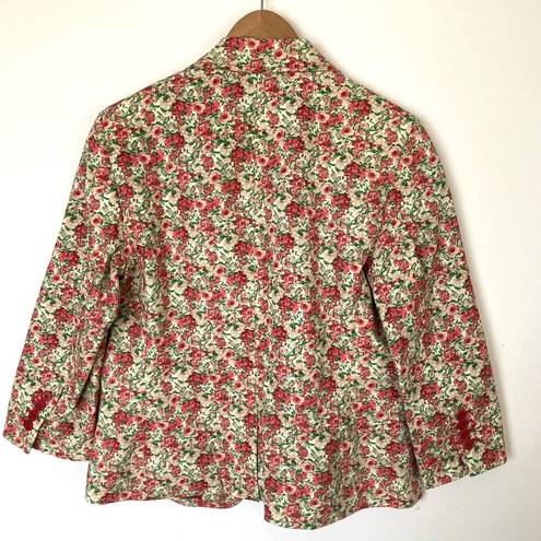 Talbots  Floral Pink Green Jacket Blazer Watercolor Rose 3/4 Sleeves Size 10