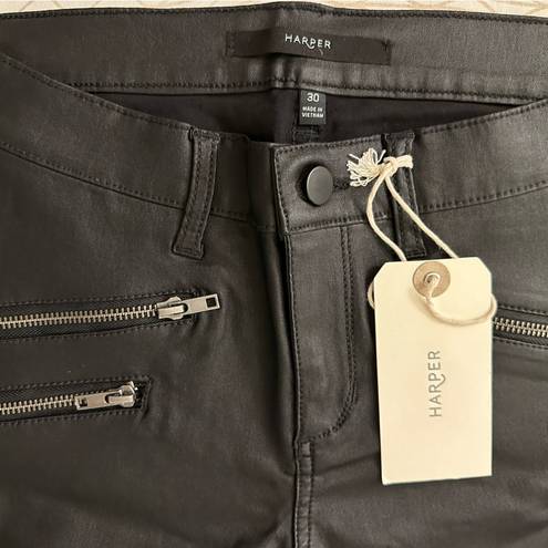 Harper NWT  (Francesca’s) Coated Black Skinny Jeans, zip pockets, ankle zip 10/30