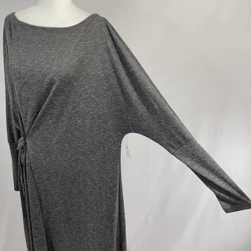 Caslon New  Cozy Knit Long Sleeve Wrap Dress Side Tie Midi Charcoal Grey