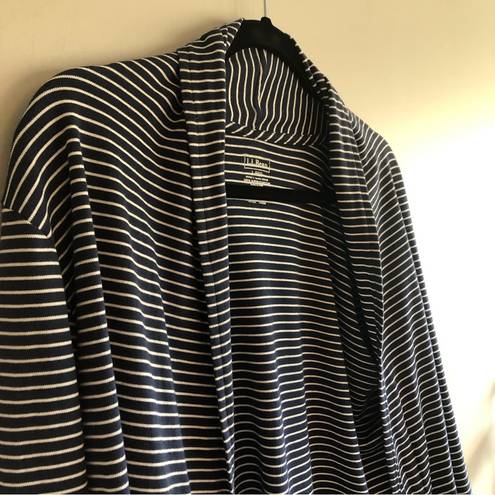 L.L.Bean  Open Front Cardigan Women’s Size L navy blue with white stripes