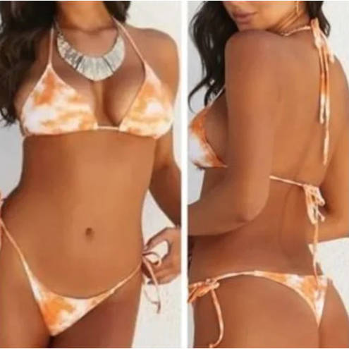 Naked Wardrobe NWT  Bikini Set in Orange Swirl