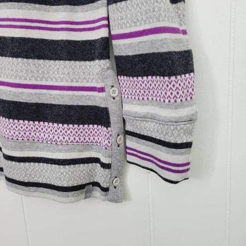 Talbots T by  Womens Medium Petite Grey Purple Striped Cotton Pullover Sweater