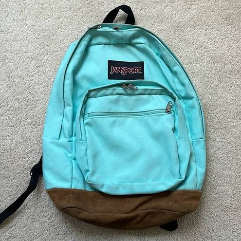 Jansport  Leather Bottom Turquoise/Light Blue Campus Backpack