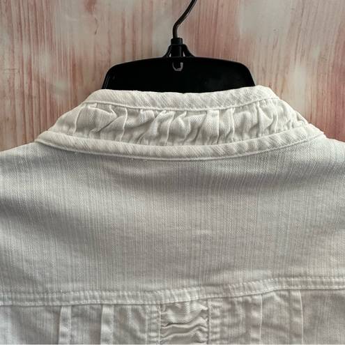 Dress Barn  White Ruffle Trim Denim Jacket