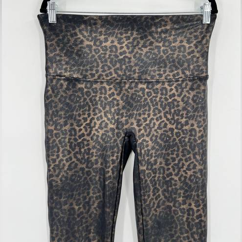 Spanx  Faux Leather Leopard Shine Legging Pants Shapewear Animal Print Size 1X