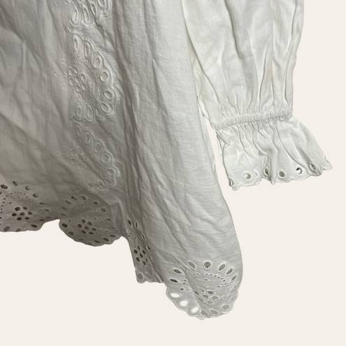 Hill House  The Mila Eyelet One Shoulder Dress in White Linen Size M
