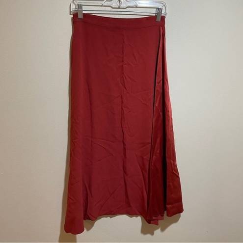 Hugo Boss  Veilla Red Mixed Media Asymmetric Hem Midi Skirt Satin Size 4