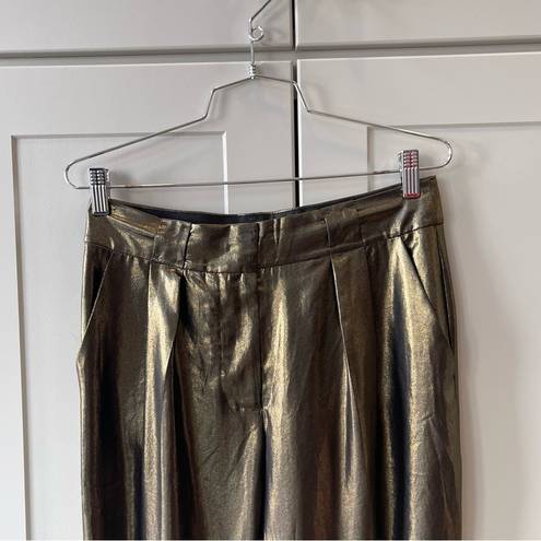 Elizabeth and James  Metallic Gold Hawke Pleated Straight Leg Lame Trousers Pants 2