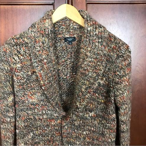 Talbots  Wool Alpaca Blend Chunky Open Long Sleeve Brown Fall Color Cardigan S