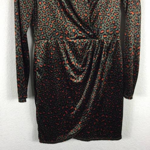 Black Halo  Briar Green Animal Print Crushed Velvet Long Sleeve Mini Dress Size 6