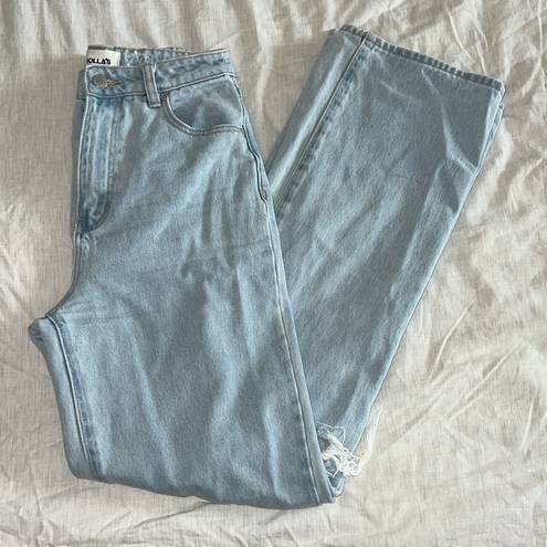 Rolla's  Heidi High Rise Loose Straight Jeans in Holiday Blue Busted Knee Size 24