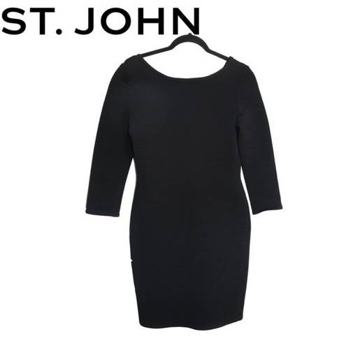 St. John Boutiques Women's SZ 8 Ribbed Knit Dress 3/4 Sleeves Black Stretch