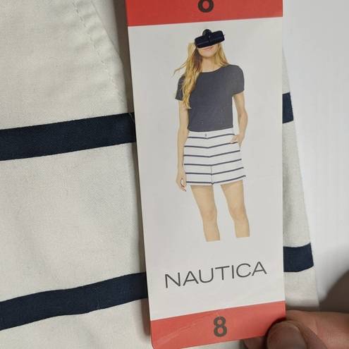 Nautica  Cotton Stretch Twill Shorts White with  Blue Stripes Women's Size 8 NWT