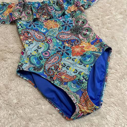 Bleu Rod Beattie  Sz 6 Floral Modest Off the Shoulder One Piece Swimsuit