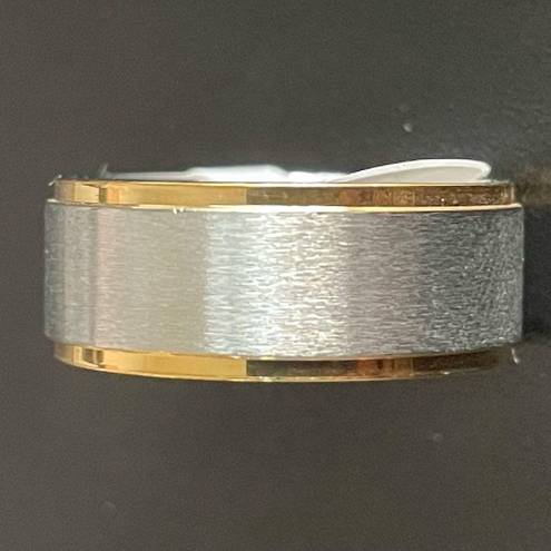 Edge 8mm gold  silver titanium ring size 7