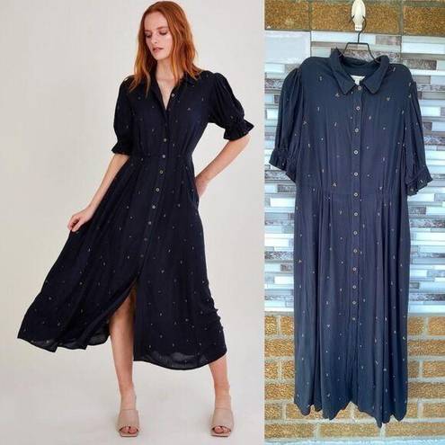 Monsoon  Embroidered Spot Shirt Dress in blue Large