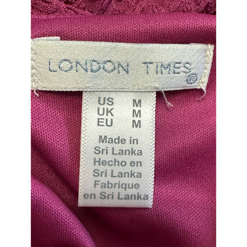 London Times  Womens Tiered A Line Dress Pink Stretch V Neck Cap Sleeve M New