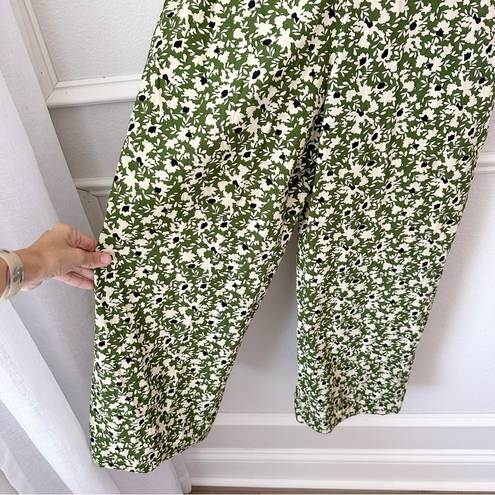 ZARA NWT  Floral Wide Leg Cotton Overalls in Green sz XS