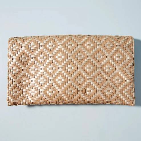 Anthropologie Deux Lux Cara Foldover Braided Tan Metallic Woven Clutch