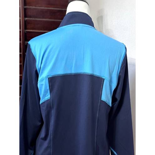 Natori  Womens Track Jacket Blue Color Block Long Sleeve Activewear Zipper M