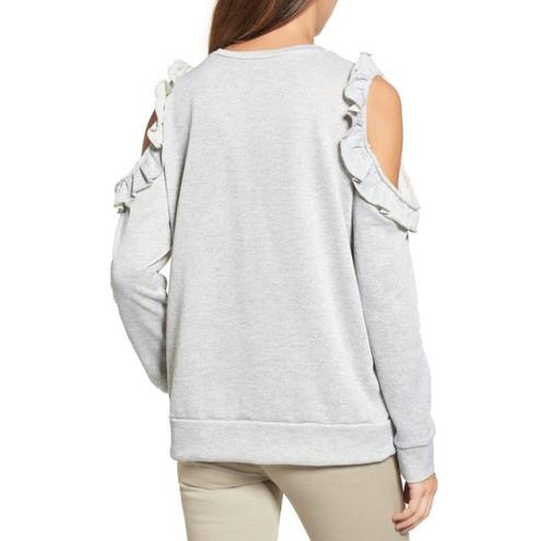 Caslon  Ruffle Trim Cold Shoulder Sweatshirt - Gray - Small