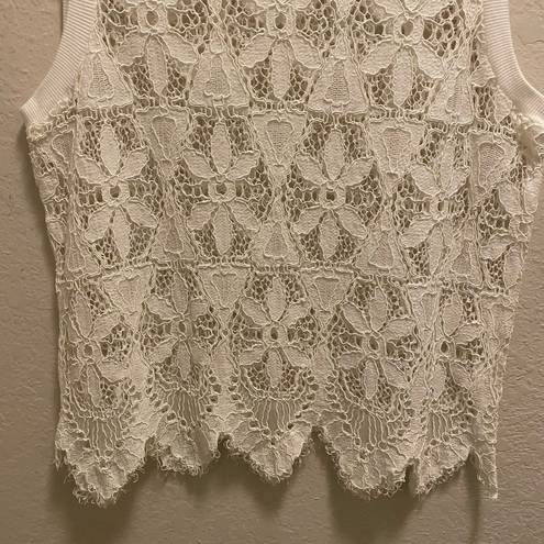 Deletta Anthropologie  White Lace Scalloped Hem Tank Top Size XS