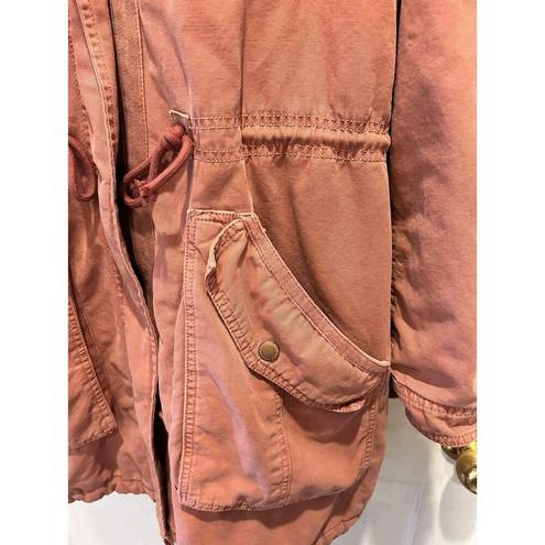 American Eagle  Parka Jacket Size Large Blush Rose Faux Fur Hood Supernatural