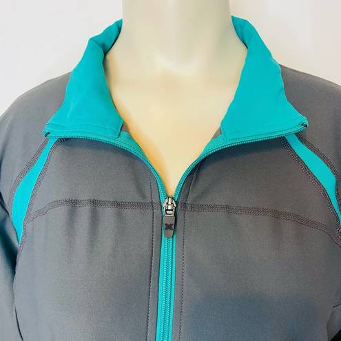 Xersion  Performance Jacket LARGE Gray Blue Full Zip Athletic Running Fitness Gym