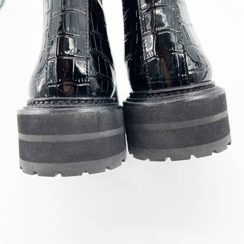 Loeffler Randall  Black Bridget Croc Embossed Patent Leather Chelsea Boot sz 6.5