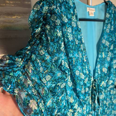 Shoshanna NWT  Danli Floral Chiffon blue midi dress with gold. Size 10