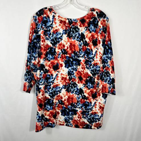 Dress Barn Orange & Blue Floral Printed Half Sleeve Knit Sweater Plus Size 3X