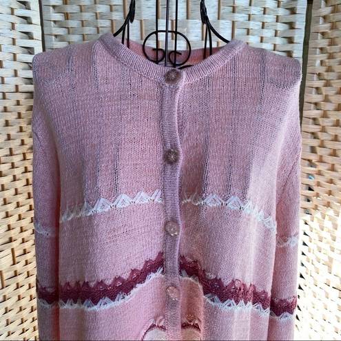 Northern Reflections Vintage  Granny Cardigan Striped Pink Floral Buttons Size XL