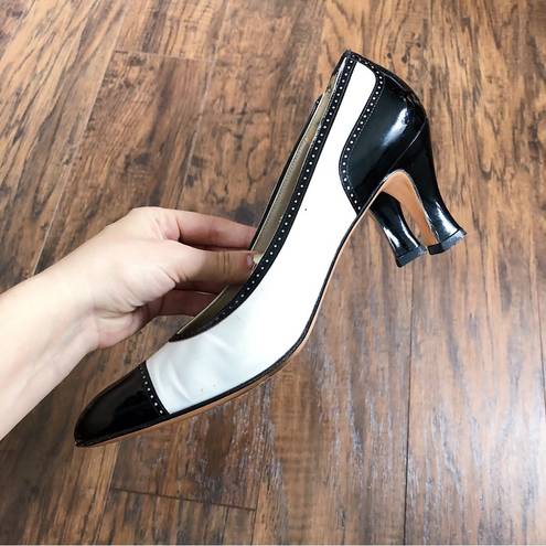 Salvatore Ferragamo Ferragamo • vintage heels pumps cap toe two tone black white patent leather