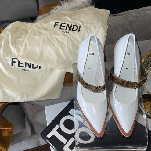 Fendi New  Zucca White Mary Jane FFrame Strap Pump