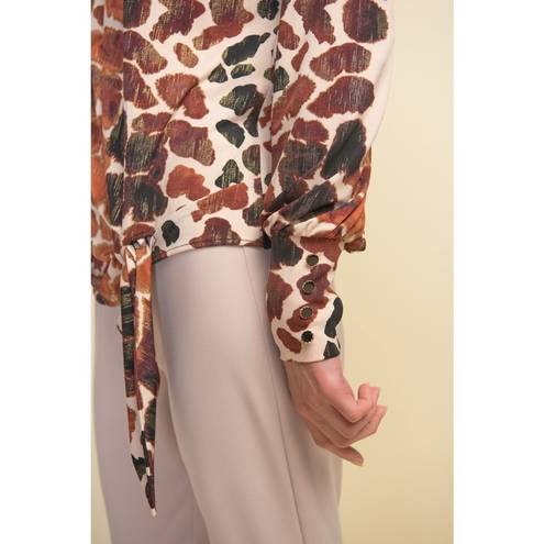 Joseph Ribkoff  Multi Giraffe Print Waist Tie Blouse Top Long Sleeve Size 6