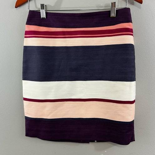 The Loft  Purple Pink Striped Cotton Blend Textured Short Pencil Skirt Sz 2 P